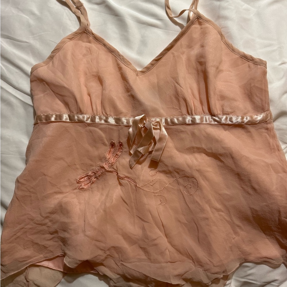 Sheer Peach Satin-Trim silk Cami Top